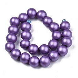 Blue Violet Painted Natural Wood Beads Strands, Round, Blue Violet, 15~16x14~15mm, Hole: 3.5~4.5mm, about 25pcs/strand, 14.25 inch~14.33 inch(36.2cm~36.4cm)