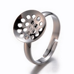 Платина Латуни баз сито кольцо, без свинца, без кадмия и без никеля , регулируемый, платиновый цвет, Размер: Кольцо: 17 mm внутреннего диаметра, лоток: 12 mm в диаметре