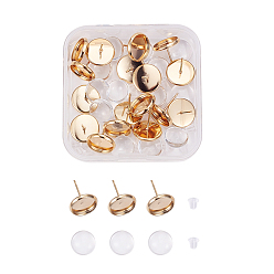 Golden DIY Earring Making, 304 Stainless Steel Stud Earring Settings and Clear Glass Cabochons, Half Round, Golden, Earring Settings: Tray: 10mm, 12x2mm, Pin: 0.8mm, 20pcs/box,
 Cabochons: 9.5~10x3.5mm, 20pcs/box