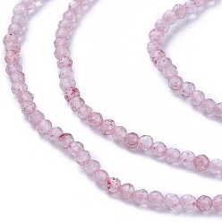 Flamingo Natural Strawberry Quartz Beads Strands, Faceted, Round, Flamingo, 2~2.5mm, Hole: 0.5mm, about 180~200pcs/strand, 14.5~16.1 inch(37~41cm)
