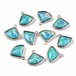 Medium Turquoise Resin Pendants, Imitation Opal, with Brass Findings, Triangle, Golden, Medium Turquoise, 18x19x5.5~6mm, Hole: 1.4mm