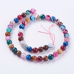 Mixed Color Natural Striped Agate/Banded Agate Beads Strands, Faceted, Dyed, Round, Mixed Color, 8mm, Hole: 1mm