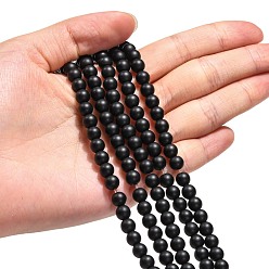 Black Synthetic Black Stone Beads Strands, Frosted, Round, Black, 6mm, Hole: 1mm, about 64pcs/strand, 14.5~15 inch