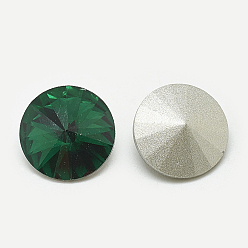 Med.Emerald Pointed Back Glass Rhinestone Cabochons, Rivoli Rhinestone, Back Plated, Faceted, Cone, Med.Emerald, 8x4mm