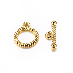 Golden Tibetan Style Alloy Toggle Clasps, Cadmium Free & Lead Free, Golden, Ring: 13x16mm, Bar :6x18mm, Hole: 2mm