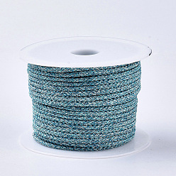 Turquoise Foncé Cordons tressés en polyester, avec cordon métallique, turquoise foncé, 4x3mm, environ 32.8 yards (30m)/rouleau