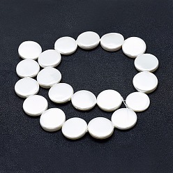 White Electroplate Shell Pearl Beads Strands, Flat Round, White, 20x4~5mm, Hole: 0.5mm, about 20pcs/strand, 15.7 inch(40cm)