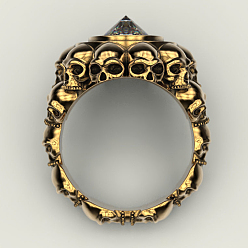 Antique Golden Crystal Rhinestone Cone Chunky Finger Ring, Alloy Skull Gothic Ring for Men Women, Antique Golden, US Size 8(18.1mm)