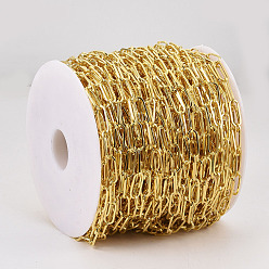 Золотой Цепи из несваренного железа, Плоско-овальные, тянутые удлиненные кабельные цепи, с катушкой, золотые, 16x7x1.6 мм, около 82.02 футов (25 м) / рулон