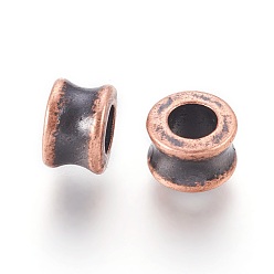 Red Copper Tibetan Style Alloy European Beads, Large Hole Beads, Barrel, Red Copper, Lead Free & Cadmium Free, 8x5.5mm, Hole: 4.5mm
