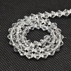 Clear Imitate Austrian Crystal Bicone Glass Beads Strands, Grade AA, Faceted, Clear, 3x3.5mm, Hole: 0.8mm, about 120~125pcs/strand, 14.8 inch
