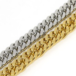 Mixed Color Fashionable 304 Stainless Steel Cuban Link Chain Bracelets, with Lobster Claw Clasps, Faceted, Mixed Color, 8-5/8 inch(220mm), 10mm