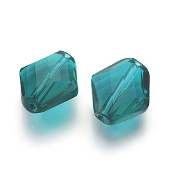 Teal Imitation Austrian Crystal Beads, Grade AAA, Faceted, Rhombus, Teal, 14~14.5x12x5~7mm, Hole: 0.9~1mm