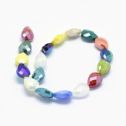 Mixed Color Electroplated Glass Beads Strands, Pearl Luster Plated, Faceted Teardrop, Mixed Color, 18x13x8mm, Hole: 1mm, about 20pcs/strand, 13.7 inch
