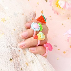Mixed Color Cute Mixed Shape Acrylic Kid's Cuff Rings, Open Rings, Mixed Color, US Size 1 3/4(13mm), 36pcs/box