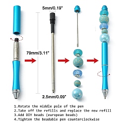 Deep Sky Blue Plastic Beadable Pens, Shaft Black Ink Ballpoint Pen, for DIY Pen Decoration, Deep Sky Blue, 157x10mm, The Middle Pole: 2mm