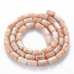 Orange Opaque Baking Painted Crackle Glass Beads Strands, Frosted, Column, Orange, 7.5x4.5mm, Hole: 1mm, about 49pcs/strand, 18.31 inch(46.5cm)