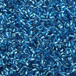 Озёрно--синий Стеклярус, серебряная линия, Плут синий, 1.8~2.2x1.8~2 мм, отверстие : 0.8~0.9 мм, Около 15000 шт / фунт