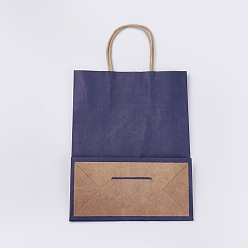Dark Slate Blue Kraft Paper Bags, Gift Bags, Shopping Bags, with Handles, DarkSlate Blue, 32x11x25cm