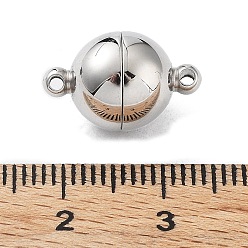 Stainless Steel Color 304 Stainless Steel Magnetic Clasps with Loops, Manual Polishing, Round, Stainless Steel Color, 15x10mm, Hole: 1.2mm