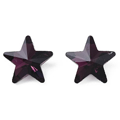 Purple Glass Rhinestone Cabochons, Nail Art Decoration Accessories, Faceted, Star, Purple, 9.5x10x4.5mm