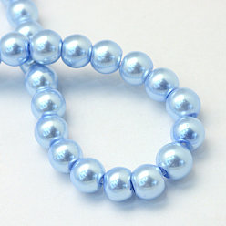 Sky Blue Baking Painted Glass Pearl Bead Strands, Pearlized, Round, Sky Blue, 3~4mm, Hole: 0.5mm, about 195pcs/strand, 23.6 inch