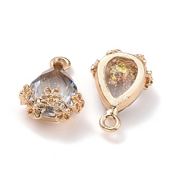 Crystal Rhinestone Pendants, with Light Gold Alloy Settings, Teardrop with Flower, Crystal, 20x12.5x6mm, Hole: 1.8mm