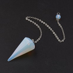 Opalite Opalite Hexagonal Pointed Dowsing Pendulums, with Brass Cross Chains, Cone, Platinum, Lead Free & Nickel Free, 8-1/4 inch(215mm)