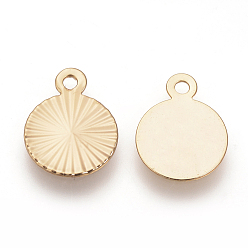 Real 18K Gold Plated Brass Charms, Nickel Free, Real 18K Gold Plated, Flat Round, 12x9x0.5mm, Hole: 1mm