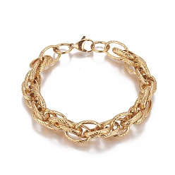 Golden Ion Plating(IP) 304 Stainless Steel Rope Chain Bracelets, with Lobster Claw Clasps, Golden, 8-1/8 inch(20.5cm)