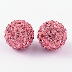 Rose Grade A Rhinestone Pave Disco Ball Beads, for Unisex Jewelry Making, Round, Rose, PP13(1.9~2mm), 16mm, Hole: 1.5mm