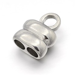 Stainless Steel Color Original Color 304 Stainless Steel 2-Strand Cord Ends, End Caps, Stainless Steel Color, 15x11.5x7mm, Hole: 4mm, 3.5mm inner diameter
