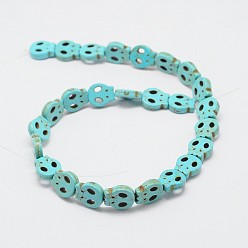 Turquoise Skull Synthetic Turquoise Beads Strands, Dyed, Turquoise, 28x25x4mm, Hole: 1mm, about 14pcs/strand, 15.7 inch