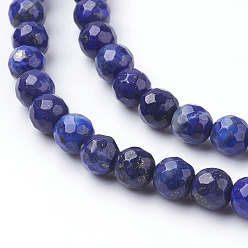 Midnight Blue Natural Lapis Lazuli Beads Strands, Faceted Round, Midnight Blue, 6mm, Hole: 1mm, about 59pcs/strand, 14.5 inch