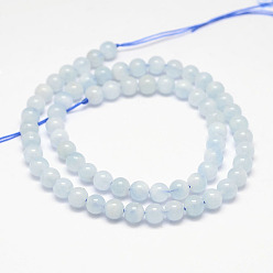 Aquamarine Natural Aquamarine Bead Strands, Round, 6mm, Hole: 0.8~1mm, about 66pcs/strand, 15.7 inch