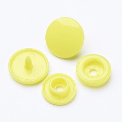 Yellow Resin Snap Fasteners, Raincoat Buttons, Flat Round, Yellow, Cap: 12x6.5mm, Pin: 2mm, Stud: 10.5x3.5mm, Hole: 2mm, Socket: 10.5x3mm, Hole: 2mm