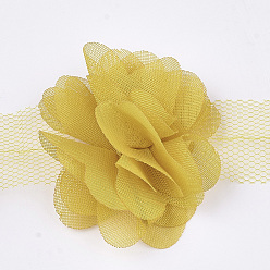 Gold Organza Flower Ribbon, Costume Accessories, For Party Wedding Decoration and Earring Making, Gold, 50~60mm, about 10yard/bundle