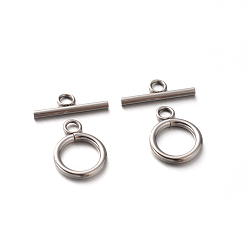 Stainless Steel Color 304 Stainless Steel Ring Toggle Clasps, Stainless Steel Color, Ring: 18.5x14x2mm, Hole: 3mm, Bar: 20x6.5x2, Hole: 3mm