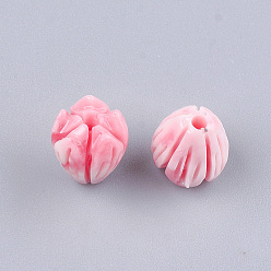 Cerise Synthetic Coral Beads, Dyed, Flower Bud, Cerise, 8.5x7mm, Hole: 1mm