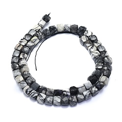 Netstone Brins de perles en pierre de soie noire naturelle / netstone, cube, facette, 6~6.5x6~6.5x6~6.5mm, Trou: 1mm, Environ 58 pcs/chapelet, 15.55 pouce (39.5 cm)
