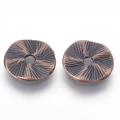 Red Copper Tibetan Style Alloy Beads, Lead Free and Cadmium Free, Flat Round, Red Copper, 13x1mm, Hole: 2.5mm
