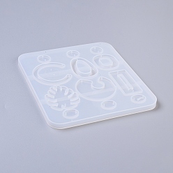 White Earring Pendant Silicone Molds, Resin Casting Molds, For UV Resin, Epoxy Resin Jewelry Making, Mixed Shapes, White, 160x140x7mm, Hole: 1.5mm