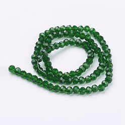 Vert Chapelets de perles en verre, à facettes (32 facettes), ronde, verte, 4mm, Trou: 1mm, Environ 98 pcs/chapelet, 13.7 pouce
