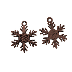 Red Copper Tibetan Style Alloy Pendants, Cadmium Free & Nickel Free & Lead Free, Snowflake, for Christmas, Red Copper, 26x19x2mm, Hole: 2mm