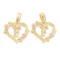 Letter F Real 18K Gold Plated Brass  Pendants, Heart with Alphabet, Letter.F, 18x20x3mm, Hole: 6.5x3mm