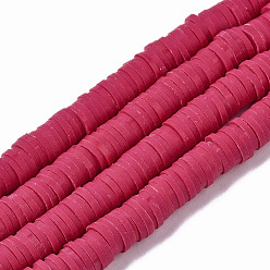 Cerise Handmade Polymer Clay Beads Strands, for DIY Jewelry Crafts Supplies, Heishi Beads, Disc/Flat Round, Cerise, 6x0.5~1mm, Hole: 1.8mm, about 290~320pcs/strand, 15.75 inch~16.14 inch(40~41cm)