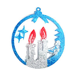 Others Christmas Themed Big Pendant Silicone Molds, Resin Casting Molds, for UV Resin, Epoxy Resin Craft Making, Flat Round, Candle Pattern, 117x104x9mm, Hole: 3.8mm