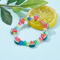 Mixed Color Stretch Kids Bracelets, with Eco-Friendly Transparent Acrylic and Fruit & Heart & Sunflowers Polymer Clay Beads, Mixed Color, Inner Diameter: 1-7/8 inch(4.8cm)