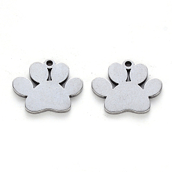 Stainless Steel Color 304 Stainless Steel Charms, Laser Cut, Dogs Paw Print, Stainless Steel Color, 13x15x1mm, Hole: 1.2mm