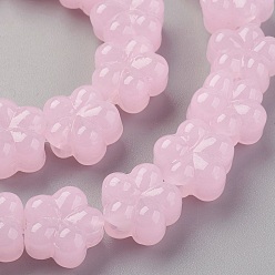 Pink Handmade Lampwork Beads Strands, Plum Blossom, Pink, 13.5x8.5~9mm, Hole: 1.2mm, about 32pcs/strand, 16.53 inch(42cm)